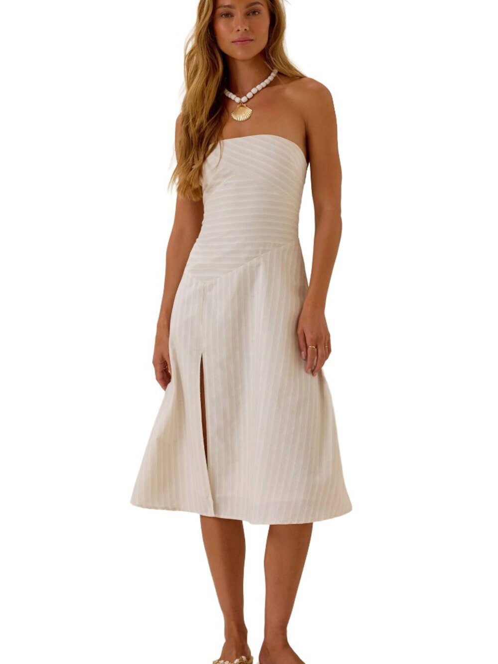 Altar'd State Marlee Striped Midi Dress — Size L | Sand | NWT